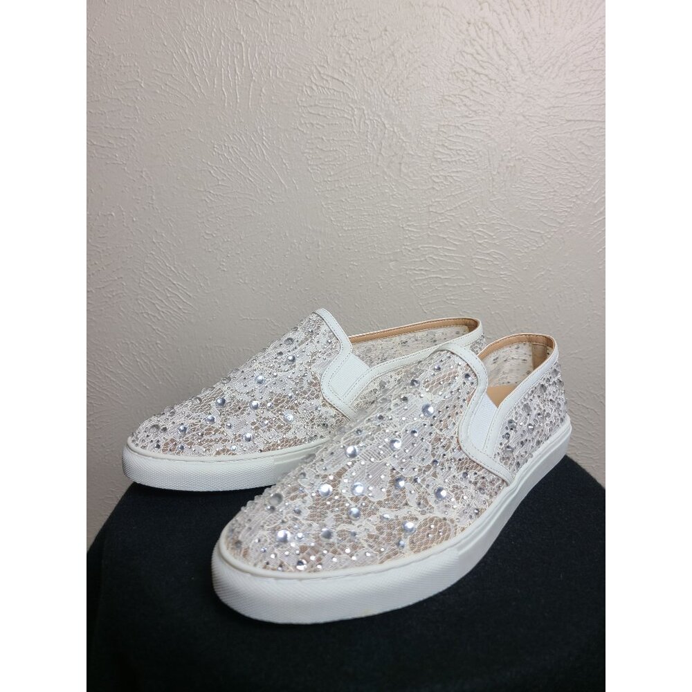 NEW Antonio Melani Womens Sneakers Slippers White Bridal Wedding Beaded Size 10M